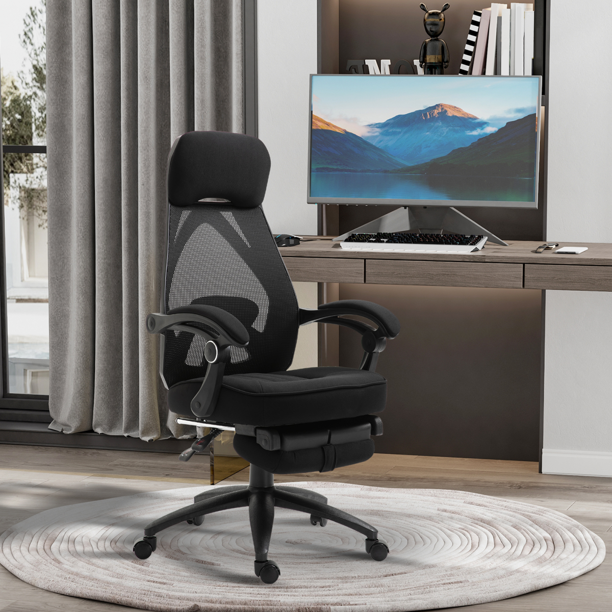 Swivel Office Chair Recliner Lunch Break Chair Adjustable Height w/ Footrest