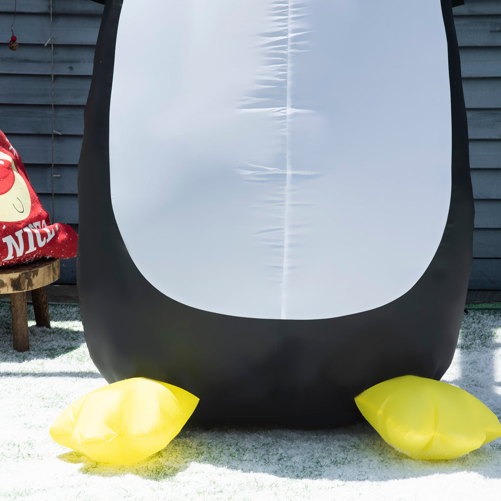 HOMCOM 8ft Inflatable Penguin & Christmas Banner Decoration Inner LED Lights