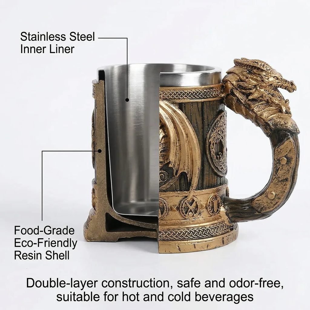 Viking Beer Coffee Mug 550ml Nordic Stainless Steel Beer Retro Tankard Cup