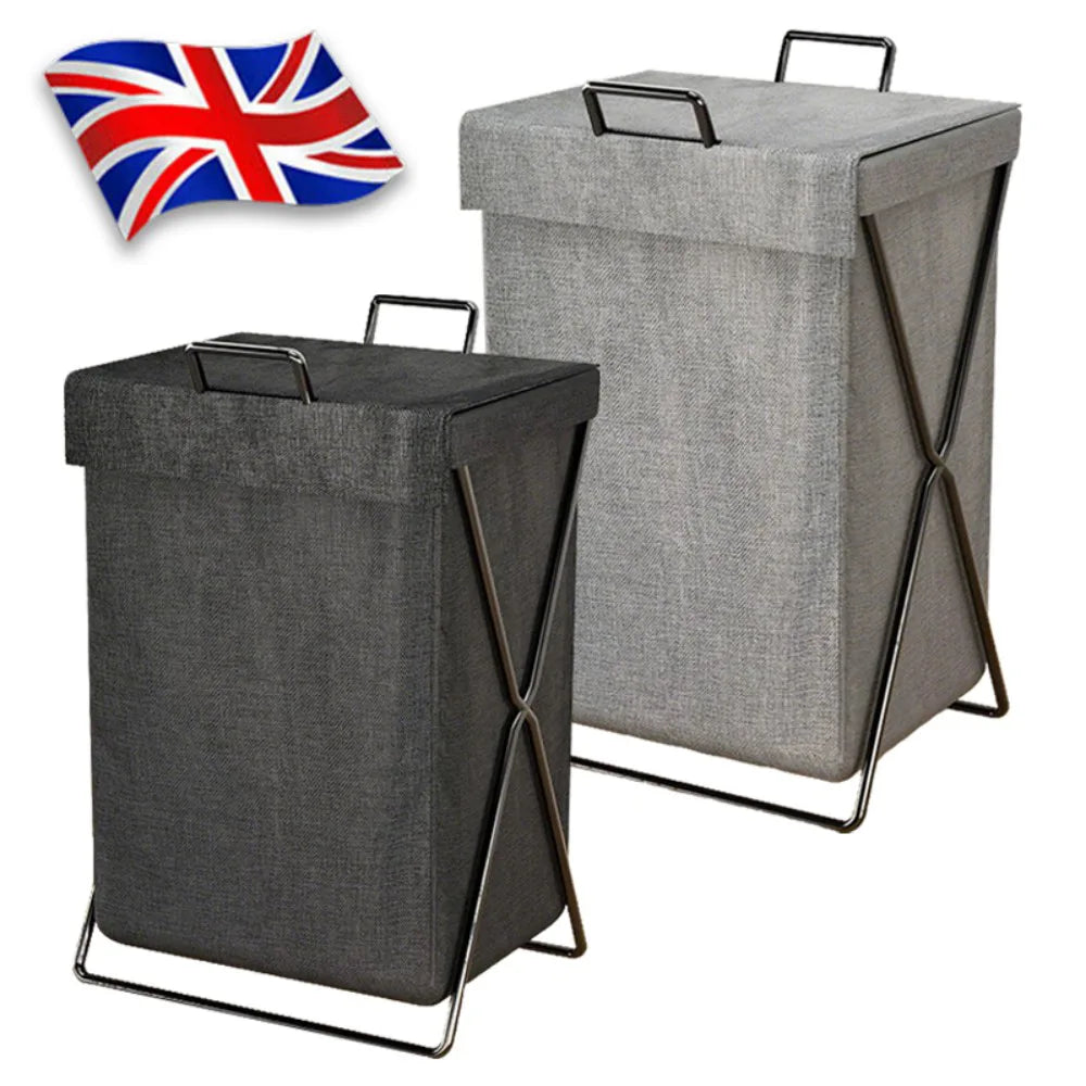 Laundry Basket Dirty Washing Clothes Storage Folding Bin Bag Hamper With Lid-Grey