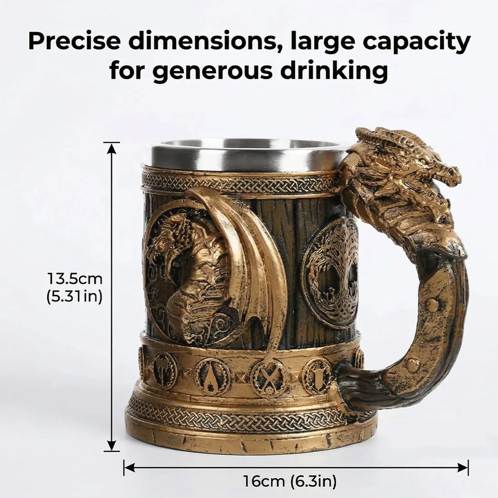 Viking Beer Coffee Mug 550ml Nordic Stainless Steel Beer Retro Tankard Cup