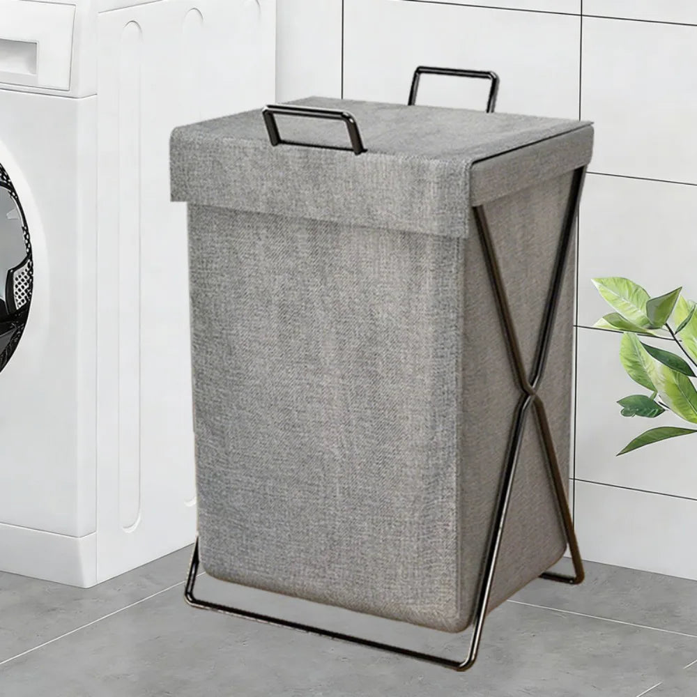 Laundry Basket Dirty Washing Clothes Storage Folding Bin Bag Hamper With Lid-Grey