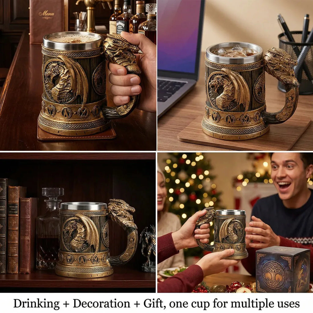 Viking Beer Coffee Mug 550ml Nordic Stainless Steel Beer Retro Tankard Cup