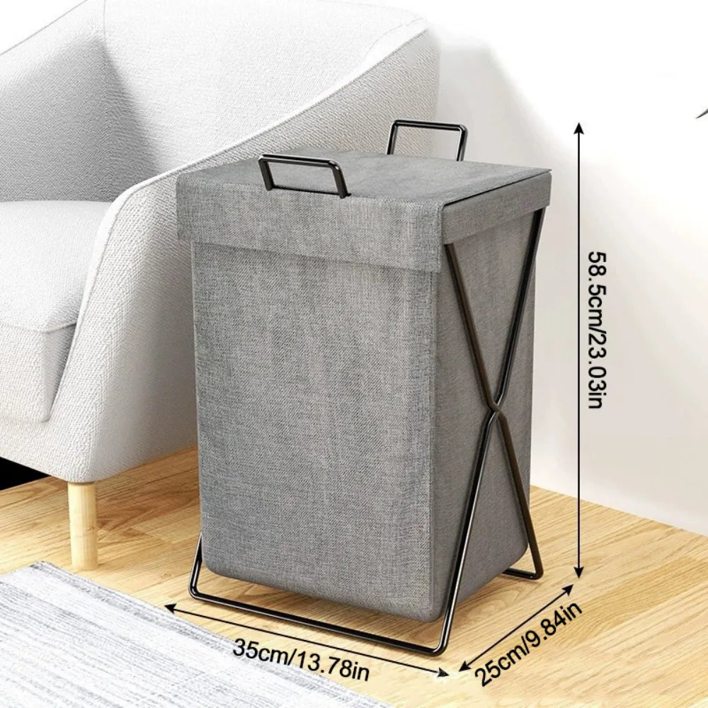 Laundry Basket Dirty Washing Clothes Storage Folding Bin Bag Hamper With Lid-Grey