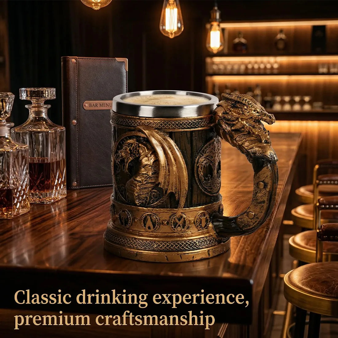 Viking Beer Coffee Mug 550ml Nordic Stainless Steel Beer Retro Tankard Cup