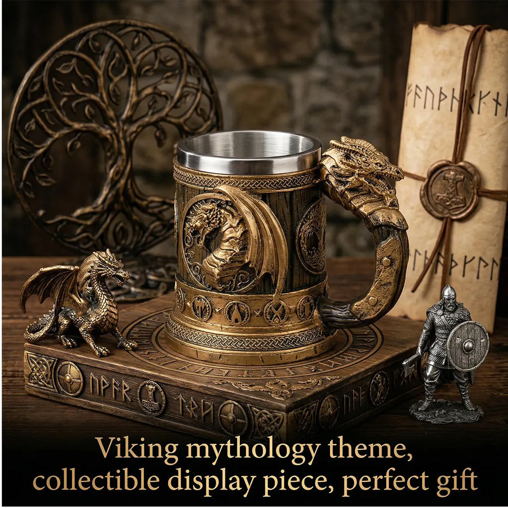 Viking Beer Coffee Mug 550ml Nordic Stainless Steel Beer Retro Tankard Cup