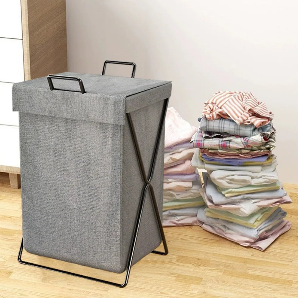 Laundry Basket Dirty Washing Clothes Storage Folding Bin Bag Hamper With Lid-Grey