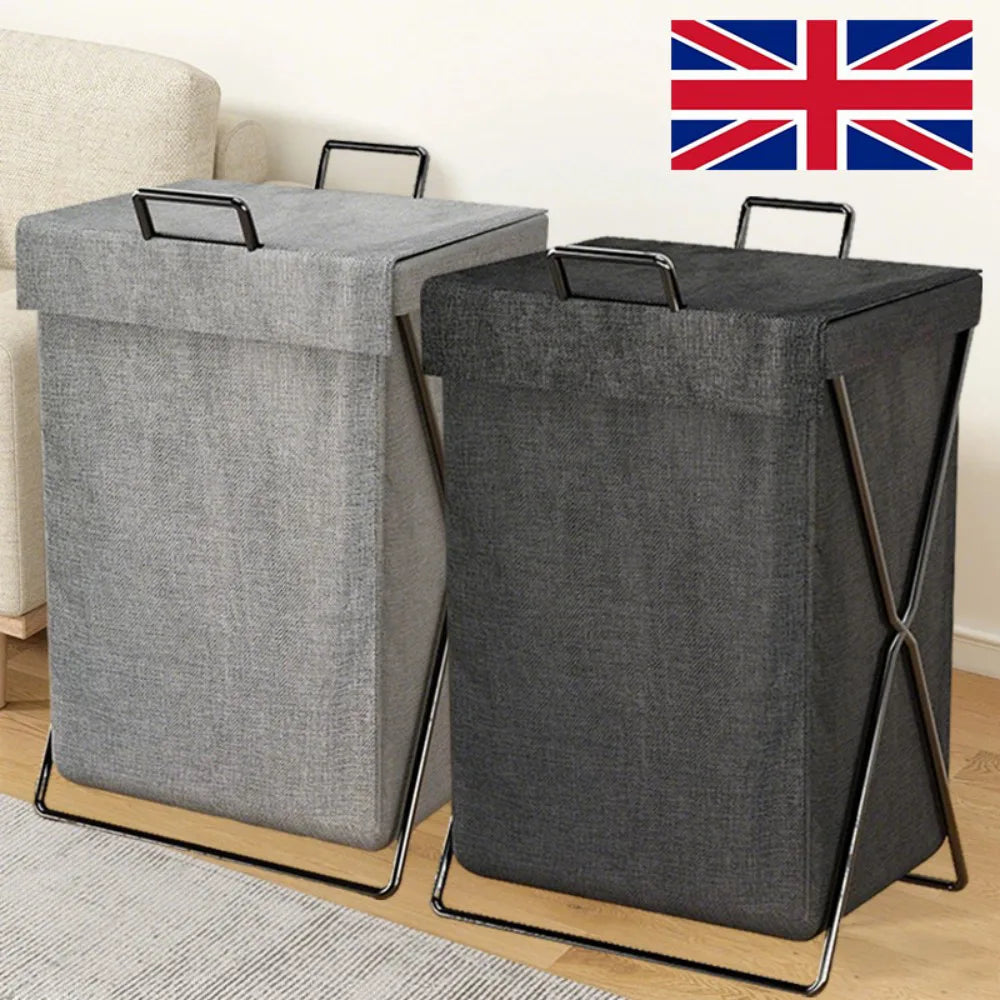 Laundry Basket Dirty Washing Clothes Storage Folding Bin Bag Hamper With Lid-Grey